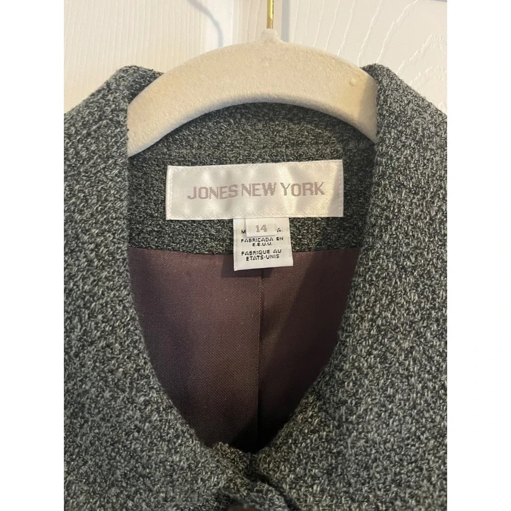Jones New York Blazer Jacket Womens Classic Gray Tweed Career Business Size 14